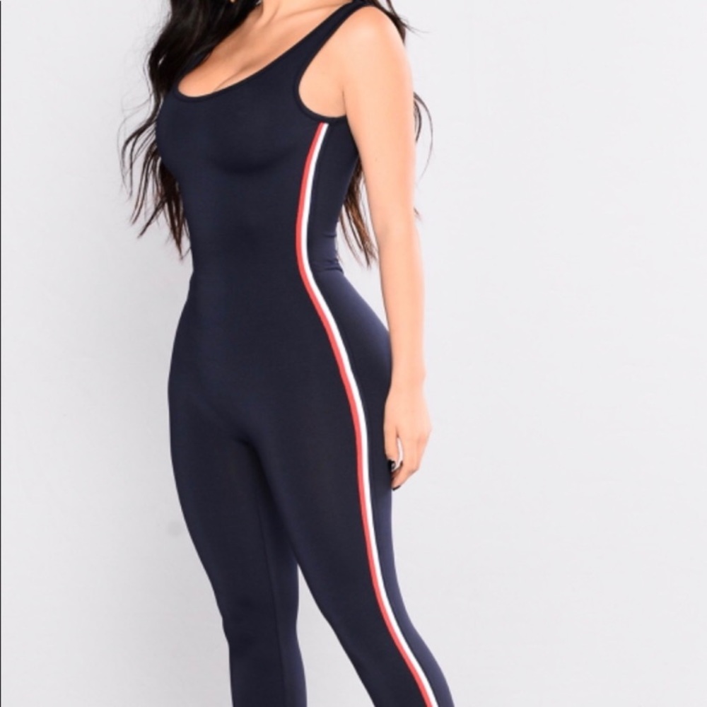FashionNova Running 1000 Miles Navy Blue Jumpsuit